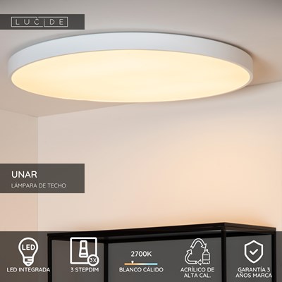 Lucide UNAR - Lámpara de techo - Ø 80 cm - LED 3 StepDim - 1x80W 2700K - Blanco